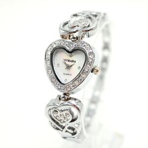 Strada Silver Tone Heart 23mm Gem Set Womens Watch Metal Bracelet w New Battery
